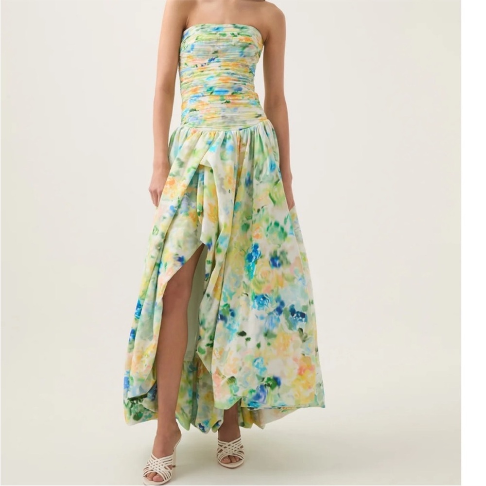 Aje Strapless Watercolor Maxi Dress